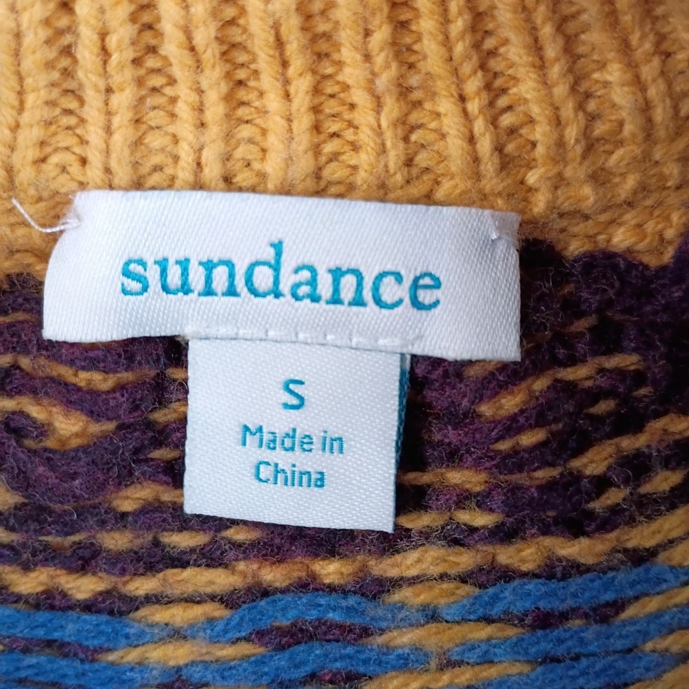 Sundance Women's Sz S Yellow Sweater Fair Isle Nordic Boho Cotton Wool Blend - Picture 3 of 11